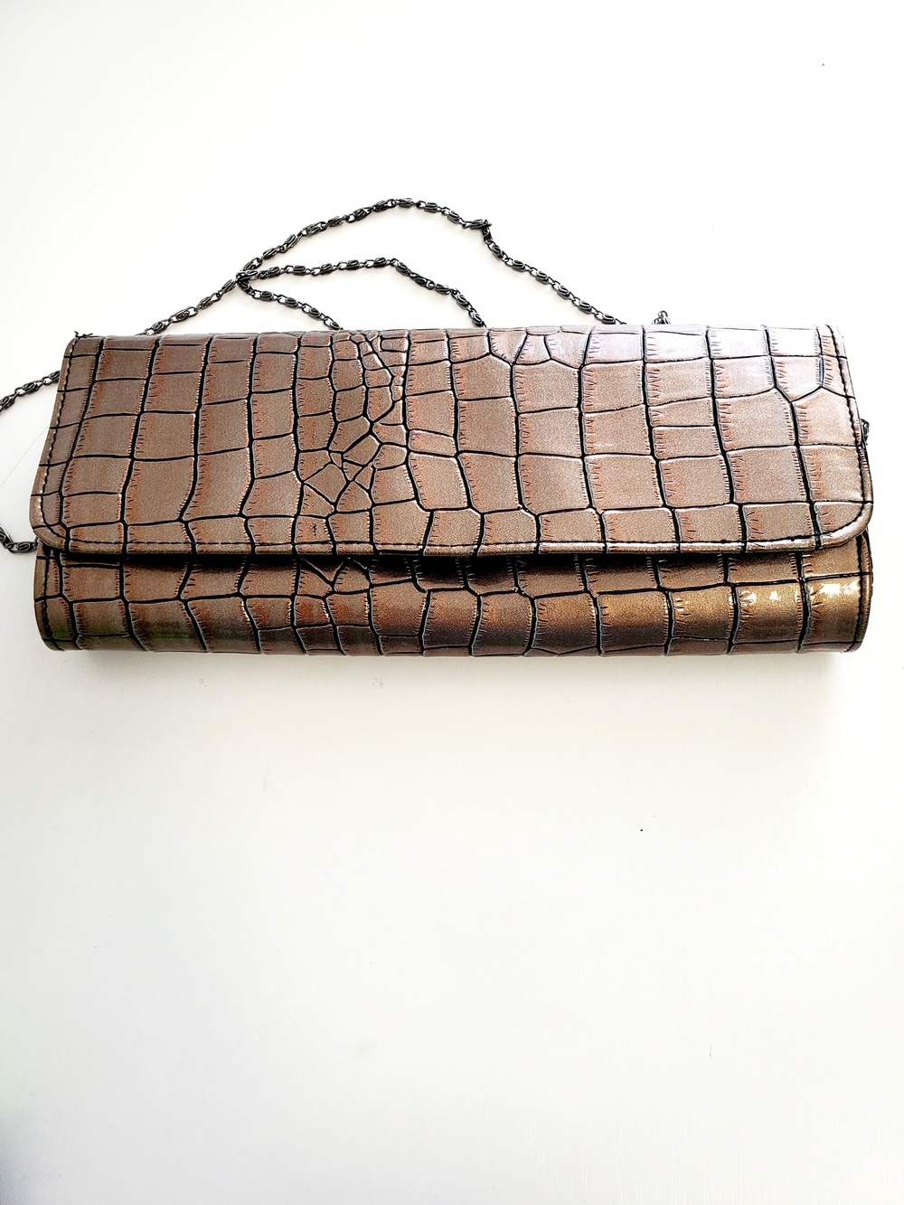 Metallic Croc-Embossed Bronze Clutch -90s